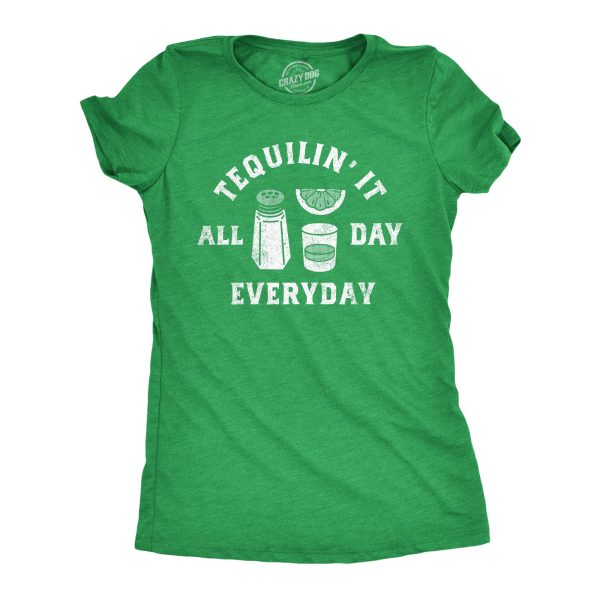 Womens Tequilin It All Day Everyday T Shirt Funny Drinking Partying Tequila Shot Lovers Tee For Ladies