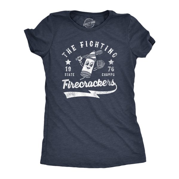 Womens The Fighting Firecrackers T Shirt Funny Fourth Of July Party Baseball Team Tee For Ladies