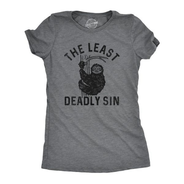 Womens The Least Deadly Sin T Shirt Funny Lazy Sloth Joke Tee For Ladies