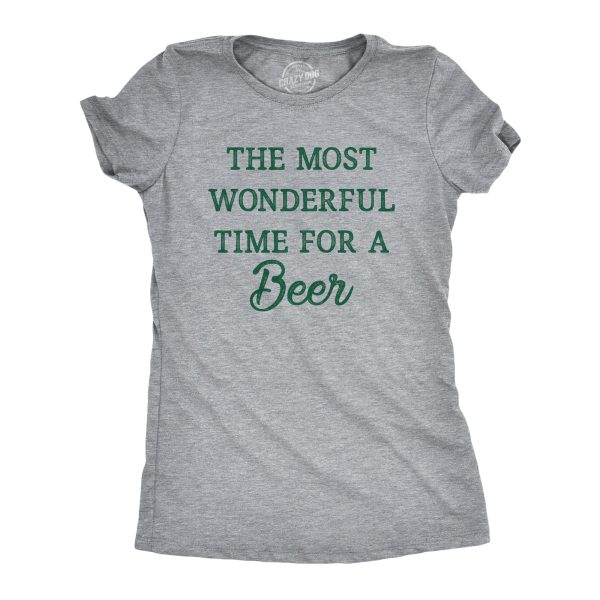 Womens The Most Wonderful Time For A Beer T Shirt Funny Xmas Drinking Ale Lovers Tee For Ladies