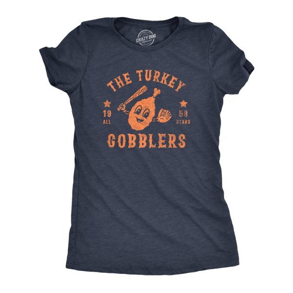 Womens The Turkey Gobblers All Stars T Shirt Funny Thanksgiving Dinner Baseball Team Tee For Ladies