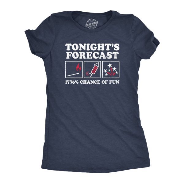 Womens Tonights Forecast 1776 Percent Chance Of Fun T Shirt Funny Fourth Of July Fireworks Joke Tee For Ladies