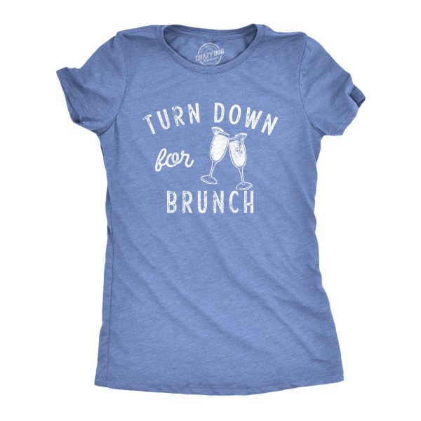 Womens Turn Down For Brunch T Shirt Funny Breakfast Mimosa Drinking Lovers Tee For Ladies