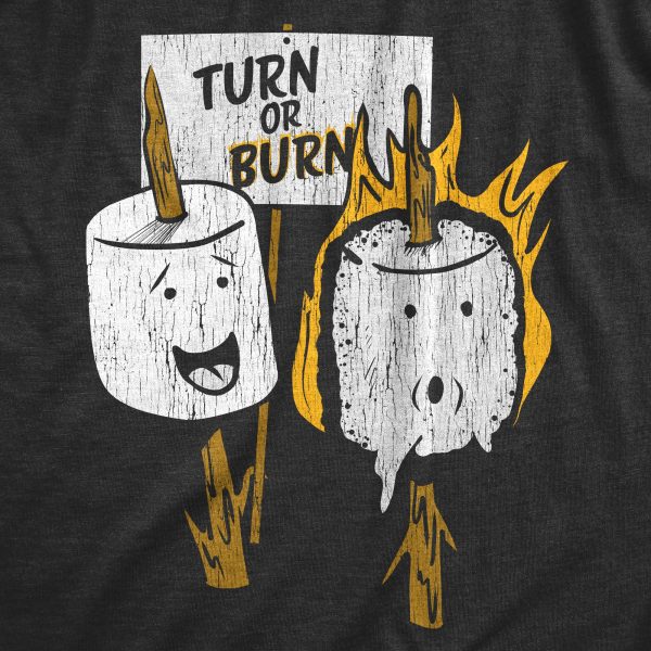 Womens Turn Or Burn T Shirt Funny Campfire Marshmallow Smores Joke Tee For Ladies