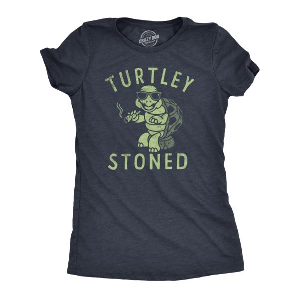 Womens Turtley Stoned T Shirt Funny 420 Joint Smoking Turtle Joke Tee For Ladies