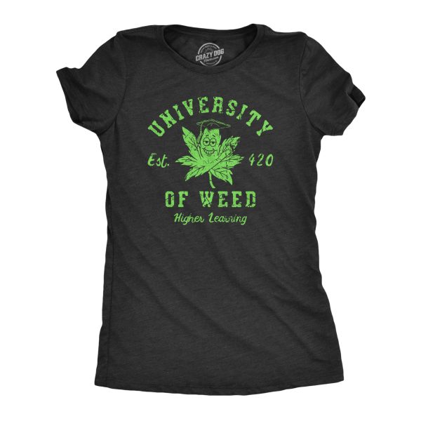 Womens University Of Weed T Shirt Funny 420 Weed Leaf College Tee For Ladies