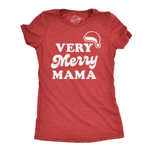 Womens Very Merry Mama Tshirt Cute Christmas Santa Hat Holiday Party Tee For Mom