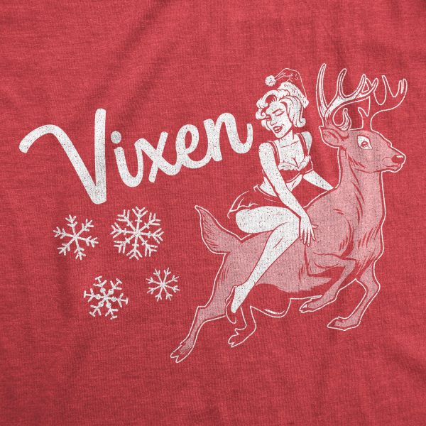 Womens Vixen Tshirt Funny Sexy Mrs Claus Reindeer Christmas Season Graphic Tee