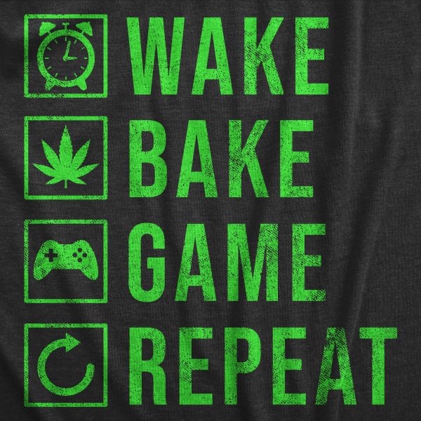 Womens Wake Bake Game Repeat T Shirt Funny 420 Weed Video Gaming Lovers Tee For Ladies