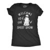 Womens Welcome To The Sheet Show T Shirt Funny Halloween Partying Bedsheet Ghost Tee For Ladies