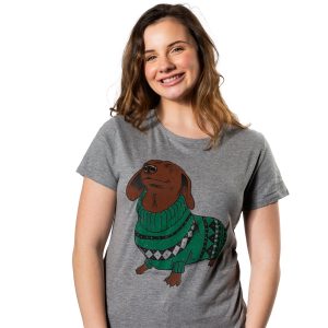 Womens Wiener Dog Ugly Christmas Sweater T shirt Dachshund Pet Owner Mom Tee 3