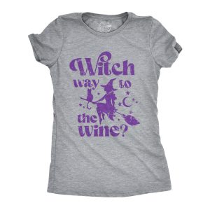 Womens Witch Way To The Wine T Shirt Funny Halloween Witches Drinking Lovers Tee For Ladies Womens Witch Way To The Wine T Shirt Funny Halloween Witches Drinking Lovers Tee For Ladies