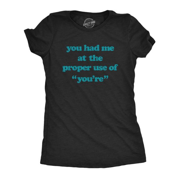 Womens You Had Me At The Proper Use Of You’re Tshirt Funny Correcting Grammar Tee