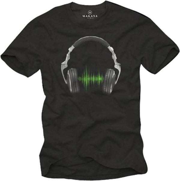 Makaya T-Shirt Music DJ Homme Casque Headphones Musique