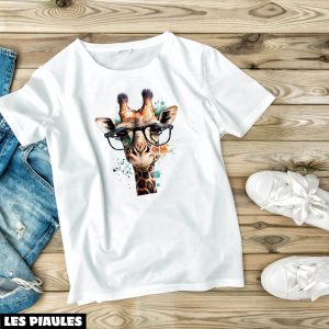 Animaux T-Shirt Colore Girafe Nerdy Lunettes Afrique Safari Animaux T-Shirt Colore Girafe Nerdy Lunettes Afrique Safari