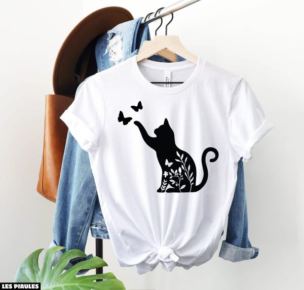 Animaux T-Shirt Fleur Chat Drole Papillon Amoureux