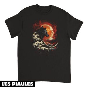 Animaux T-Shirt Loup Noir Baumwolle Mit Japanischem Animaux T-Shirt Loup Noir Baumwolle Mit Japanischem