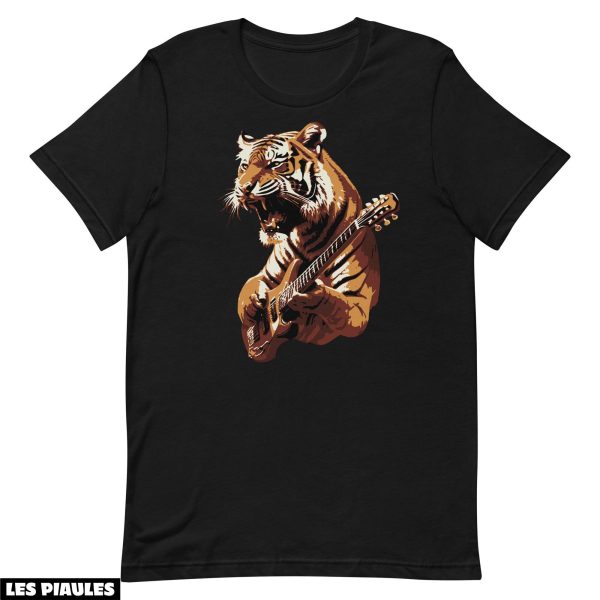 Animaux T-Shirt Tigre Jouant De La Guitare Rock And Roll