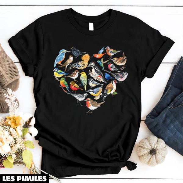 Cadeau Pour Mon Amoureux T-Shirt Bird Hear Shaped Birdwatchers