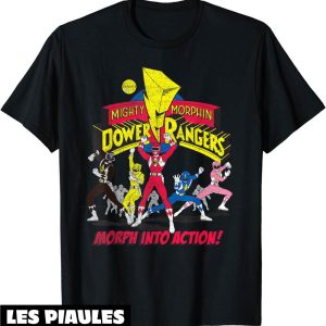 Film T-Shirt Le Logo Power Rangers Se Transforme En Action
