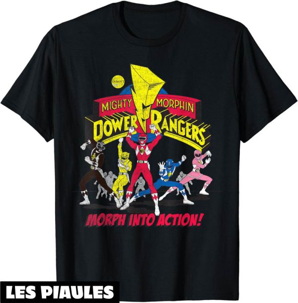 Film T-Shirt Le Logo Power Rangers Se Transforme En Action