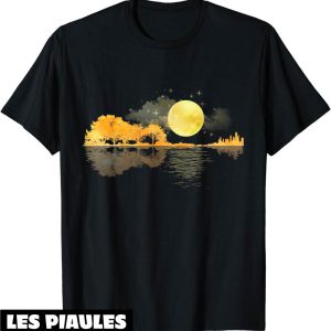 Musique T-Shirt Guitare Acoustique Nature Lune Art Retro