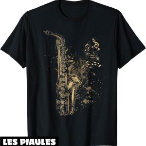 Musique T-Shirt Style Vintage De Saxophone Avec Des Notes