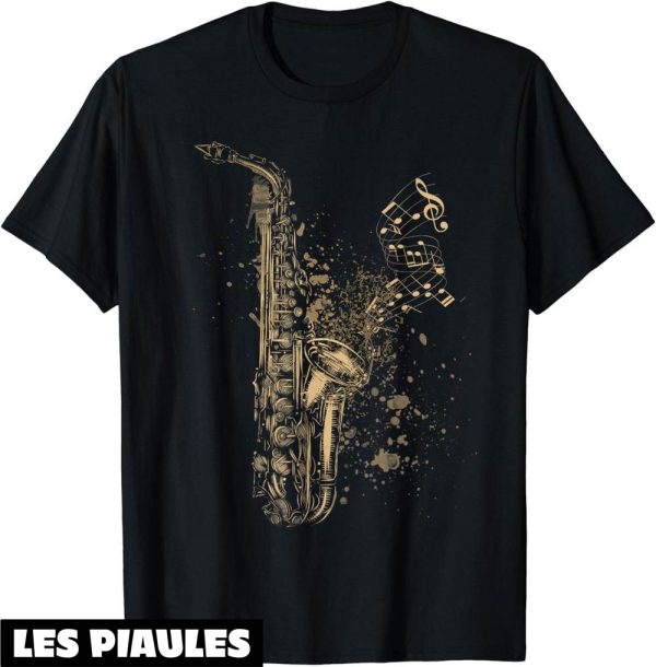 Musique T-Shirt Style Vintage De Saxophone Avec Des Notes
