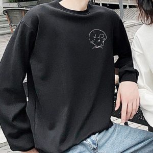 Pulls Blancs Et Noirs de Couple a Imprime Simple Et Mignon