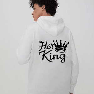 Sweat Blanc pour les Couples Her King ET His Queen