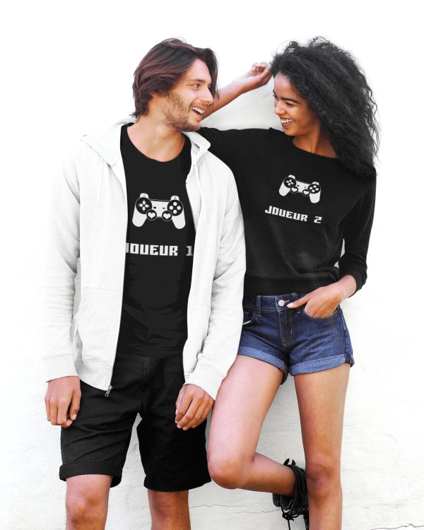 Sweat Couple Joueur 1 & Joueur 2 – Pour les Passionnes de Jeux