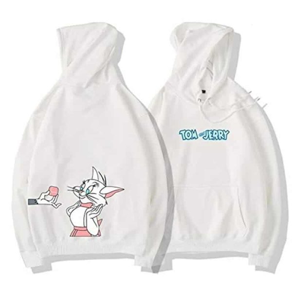 Sweat Duo de Couple a Capuche Blanc Tom Et Jerry