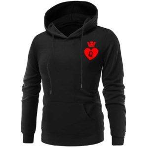 Sweat Noir a Capuche a Imprime de Pique Et de Cœur de Carte Sweat Noir a Capuche a Imprime de Pique Et de Cœur de Carte