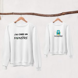 Sweat  Pull assortis pour Parent & Enfant J’ai cree un monstre