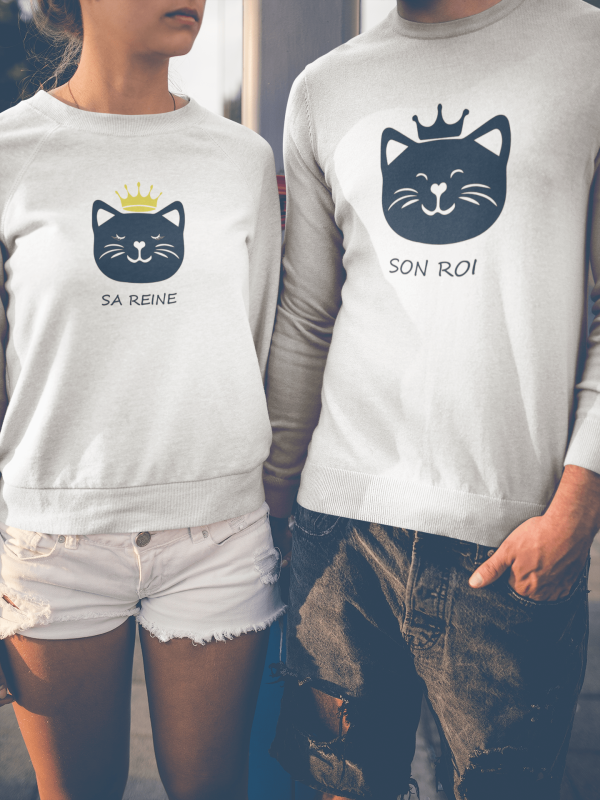 Sweat  Pull assortis pour couple – Son roi & Sa reine – Chat