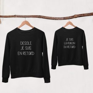 Sweat Pulls Assortis Famille Dsol je suis en retard 1