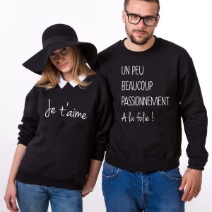 Sweat Pulls Couple Je taime un peu beaucoup Cadeau Assortis Moi 1