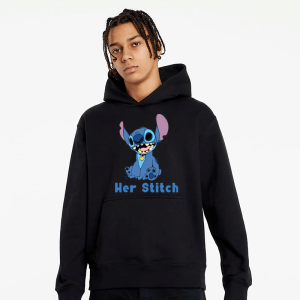 Sweat a Capuche pour Couple Noir Au Design de Stitch Et Angel Sweat a Capuche pour Couple Noir Au Design de Stitch Et Angel