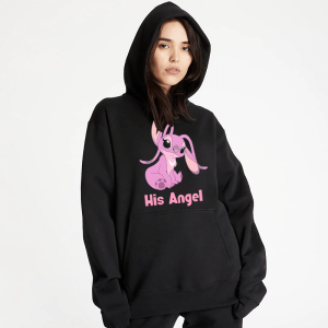 Sweat a Capuche pour Couple Noir Au Design de Stitch Et Angel Sweat a Capuche pour Couple Noir Au Design de Stitch Et Angel