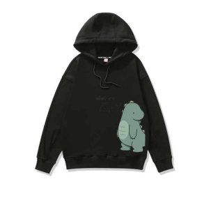 Sweat a Capuche pour Couple Noir a Capuche avec Dessin de Dinosaure Sweat a Capuche pour Couple Noir a Capuche avec Dessin de Dinosaure