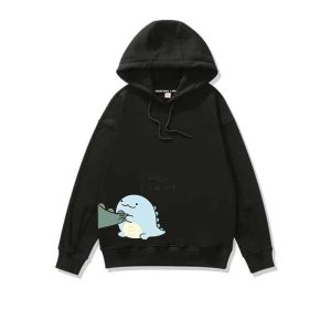 Sweat a Capuche pour Couple Noir a Capuche avec Dessin de Dinosaure Sweat a Capuche pour Couple Noir a Capuche avec Dessin de Dinosaure