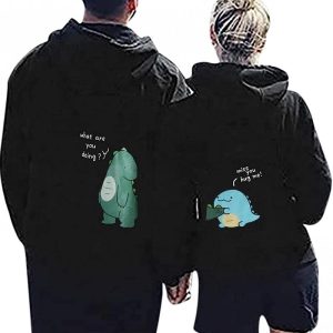 Sweat a Capuche pour Couple Noir a Capuche avec Dessin de Dinosaure 3