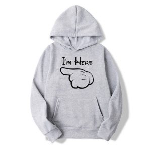 Sweat pour les Deux Amoureux Gris avec Texte I’m His &Amp I’m Hers