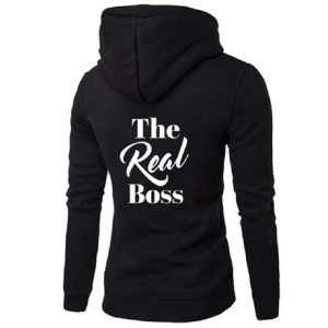 Sweat-shirt Noir a Capuche pour Couple avec Texte Au Dos Sweat-shirt Noir a Capuche pour Couple avec Texte Au Dos