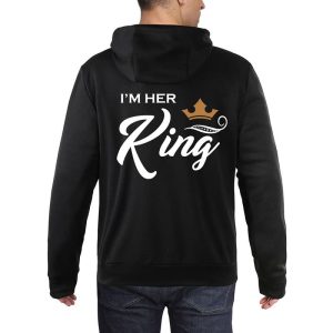 Sweat shirt a Capuche pour Couple avec Imprime Im Her King Amp Im His Queen 1