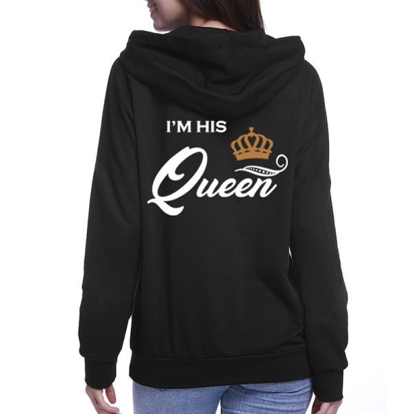 Sweat-shirt a Capuche pour Couple avec Imprime I’m Her King &Amp I’m His Queen