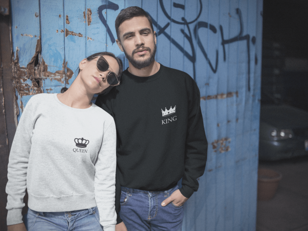 Sweats Couple King & Queen – Cote Coeur  Symbole d’Unite  Assortis Moi