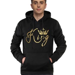 Sweats a Capuche Noirs pour Couple Imprime King Et Queen 1 Sweats a Capuche Noirs pour Couple Imprime King Et Queen 2