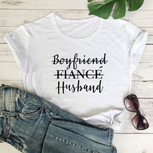 T Shirt Blanc de Couple pour Mariage a Imprime Romantique