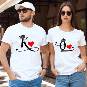 T Shirt Couple King Queen Coeur 4